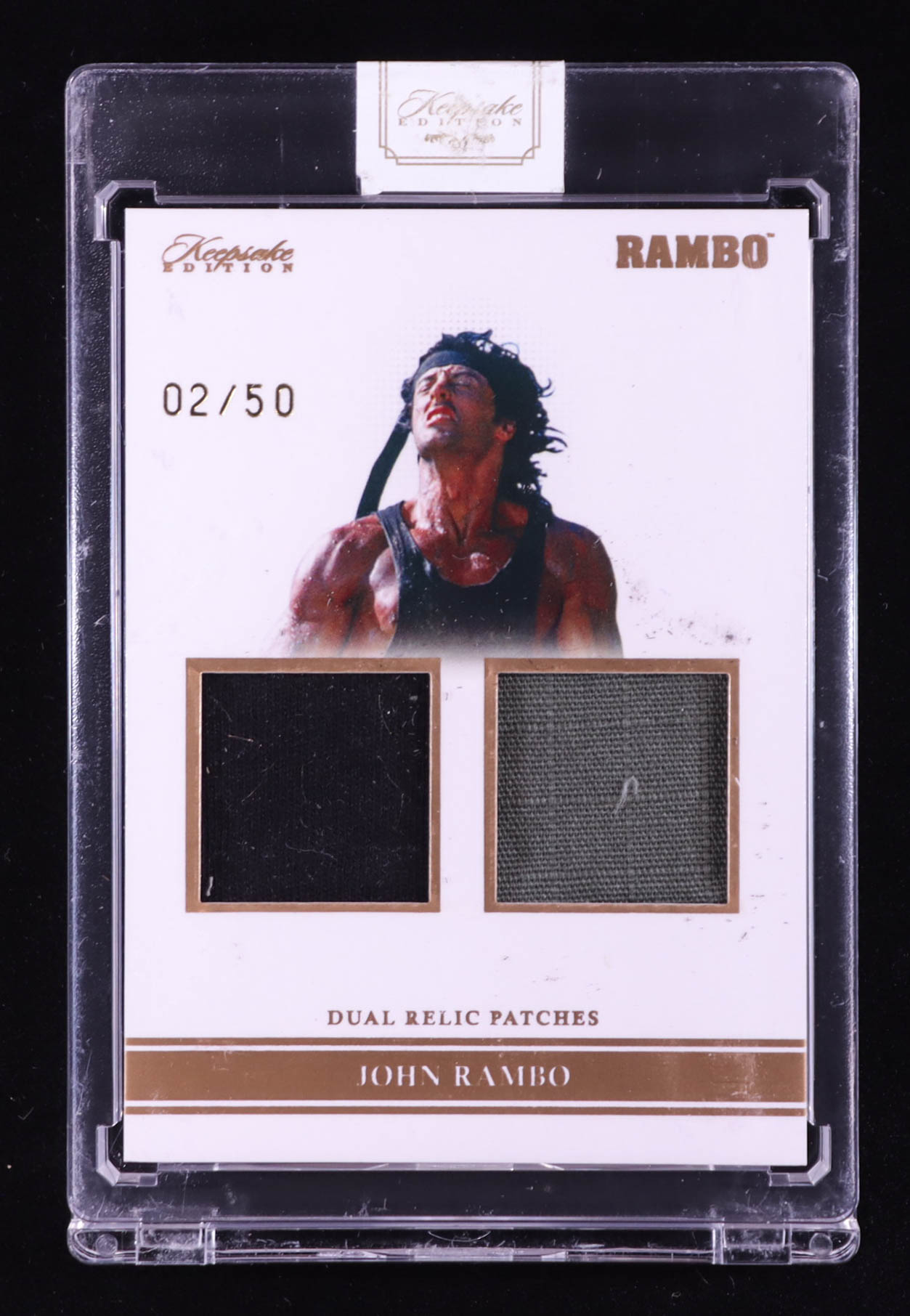 John Rambo 2024 Keepsake Edition Dual Relic Patches Authentic Rambo II #92 #02/50 at PristineAuction.com John Rambo 2024 Keepsake Edition Dual Relic Patches Authentic Rambo II #92 #02/50 at PristineAuction.com