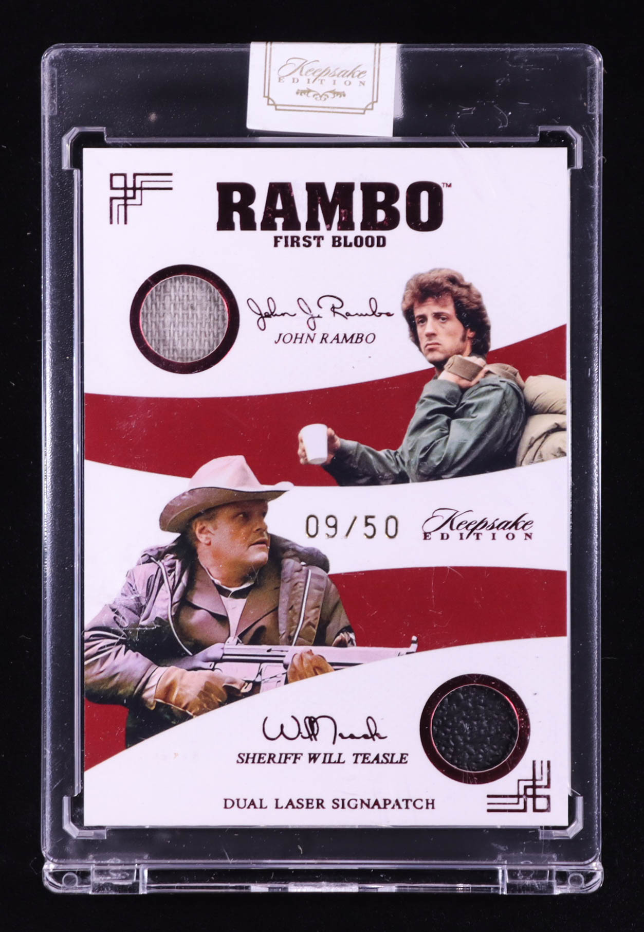 John Rambo/Lieutenant Tay 2024 Keepsake Edition Dual Laser Signapatch Authentic Rambo First Blood Part II #92 #33/50 at PristineAuction.com John Rambo/Lieutenant Tay 2024 Keepsake Edition Dual Laser Signapatch Authentic Rambo First Blood Part II #92 #33/50 at PristineAuction.com