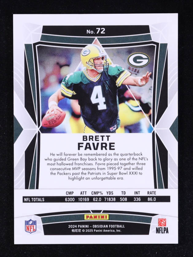 Brett Favre 2024 Panini Obsidian #72 at PristineAuction.com Brett Favre 2024 Panini Obsidian #72 at PristineAuction.com