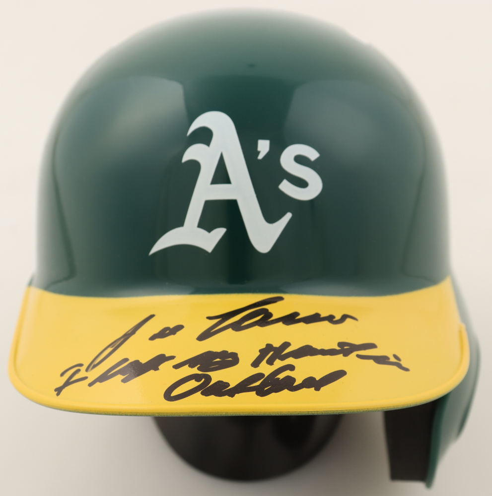 Jose Canseco Signed Athletics Mini Batting Helmet Inscribed "I Left My Heart In Oakland" (Beckett) at PristineAuction.com Jose Canseco Signed Athletics Mini Batting Helmet Inscribed "I Left My Heart In Oakland" (Beckett) at PristineAuction.com