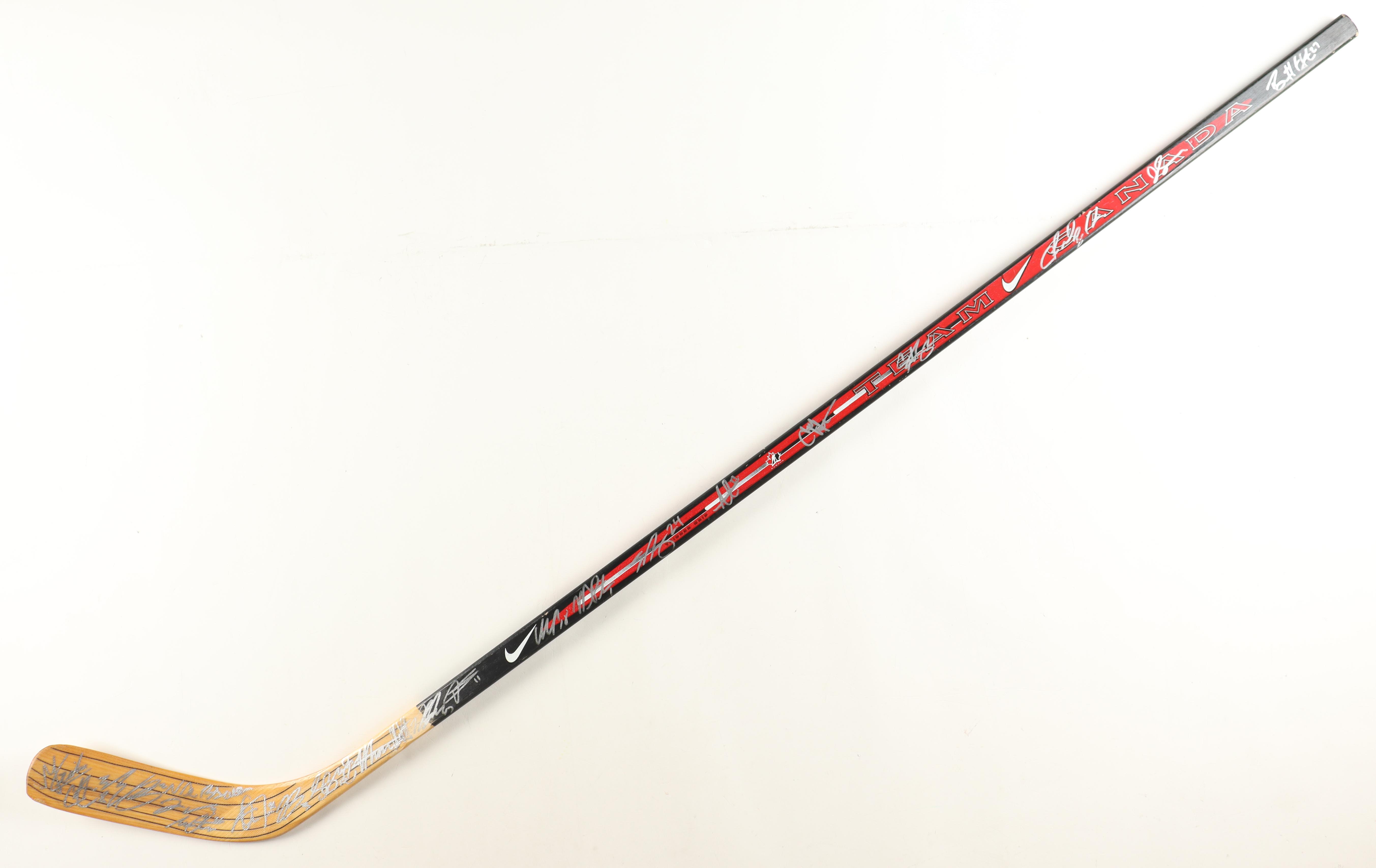 Nike Team Canada Hockey Stick Signed By (23) with Barrett Hayton, Alexis Lafreniere, Max Comtois, Cody Glass (JSA) at PristineAuction.com Nike Team Canada Hockey Stick Signed By (23) with Barrett Hayton, Alexis Lafreniere, Max Comtois, Cody Glass (JSA) at PristineAuction.com