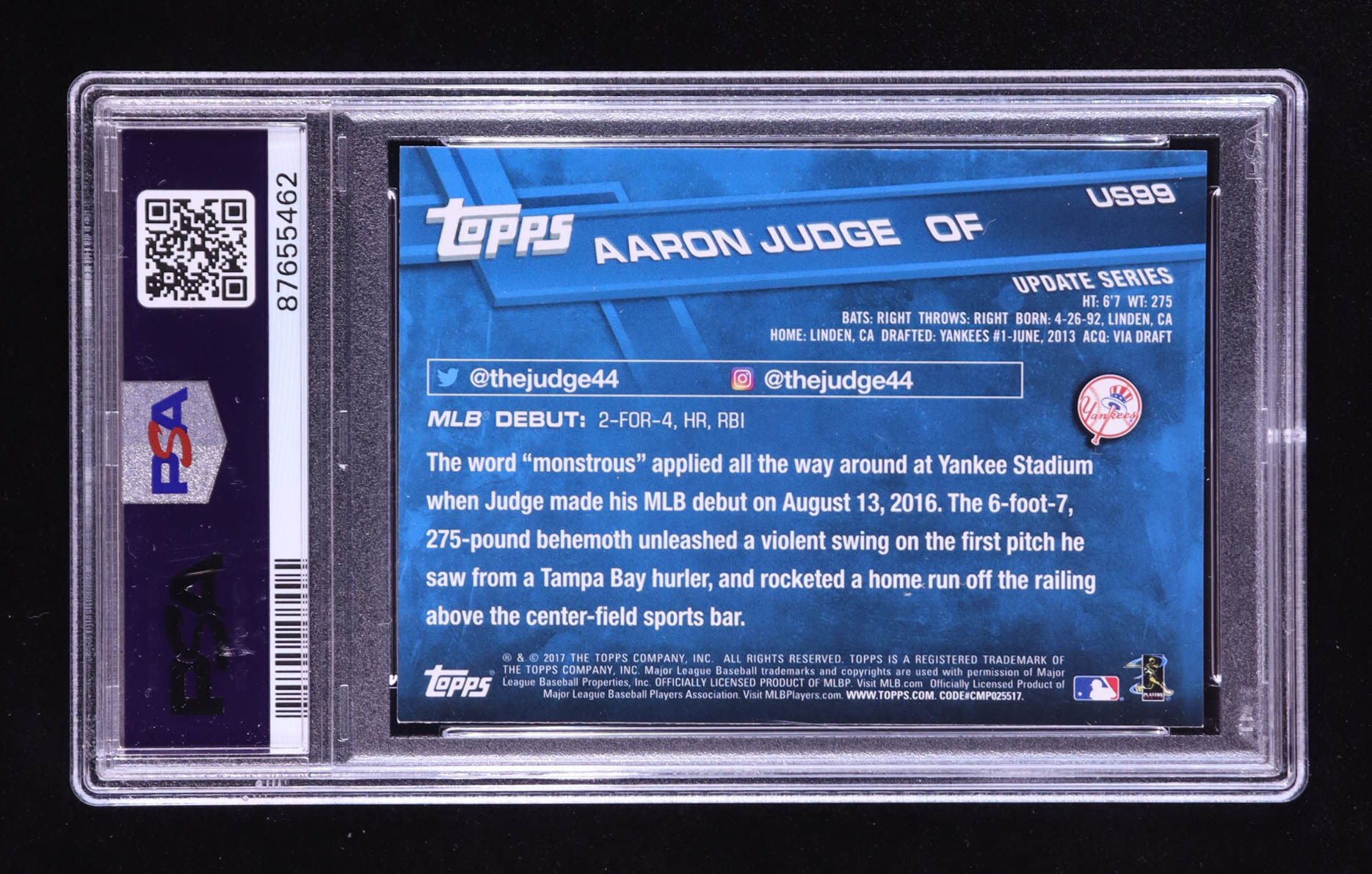 Aaron Judge 2017 Topps Update #US99A RD RC (PSA 8) at PristineAuction.com Aaron Judge 2017 Topps Update #US99A RD RC (PSA 8) at PristineAuction.com