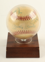 Sports & Music Hall of Famers OL Baseball Signed by (5) with Mickey Mantle, Joe DiMaggio, John Elway, Willie Mays, George Thorogood & Stand (Beckett) at PristineAuction.com