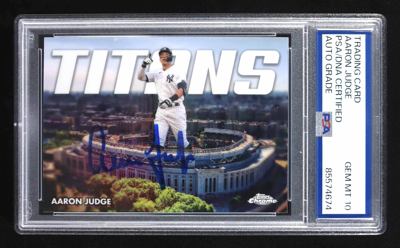 Aaron Judge Signed 2023 Topps Chrome Titans #CT11 (PSA | Autograph Graded 10) at PristineAuction.com Aaron Judge Signed 2023 Topps Chrome Titans #CT11 (PSA | Autograph Graded 10) at PristineAuction.com
