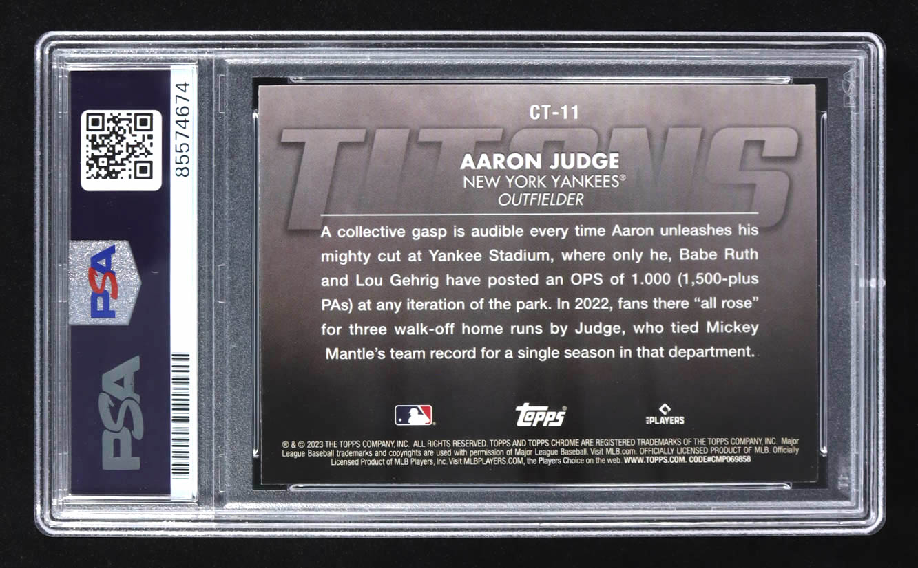 Aaron Judge Signed 2023 Topps Chrome Titans #CT11 (PSA | Autograph Graded 10) at PristineAuction.com Aaron Judge Signed 2023 Topps Chrome Titans #CT11 (PSA | Autograph Graded 10) at PristineAuction.com