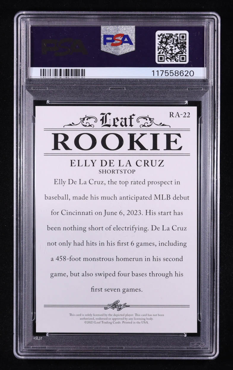 Elly De La Cruz 2023 Leaf Special Release Rookie Achievement #RA22 RC (PSA 10) at PristineAuction.com Elly De La Cruz 2023 Leaf Special Release Rookie Achievement #RA22 RC (PSA 10) at PristineAuction.com