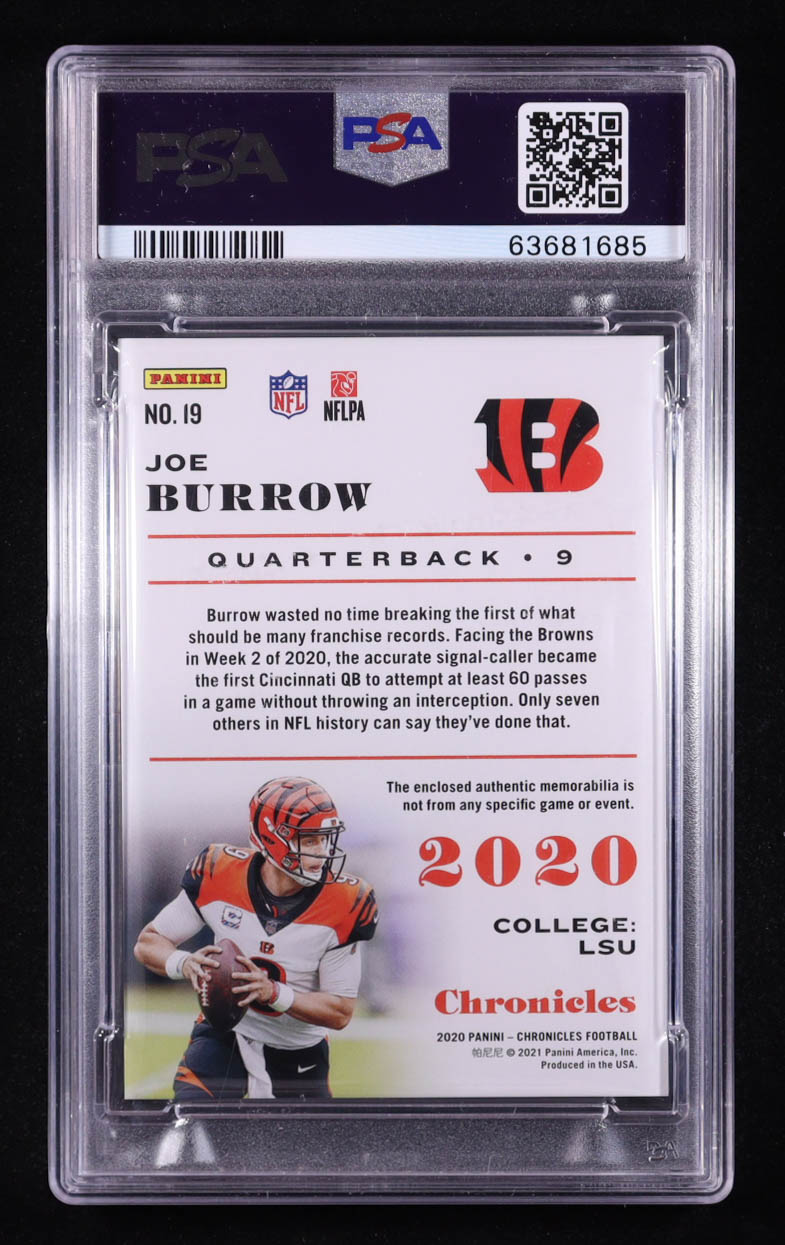 Joe Burrow 2020 Panini Chronicles Jerseys #19 #161/299 RC (PSA 9) at PristineAuction.com Joe Burrow 2020 Panini Chronicles Jerseys #19 #161/299 RC (PSA 9) at PristineAuction.com