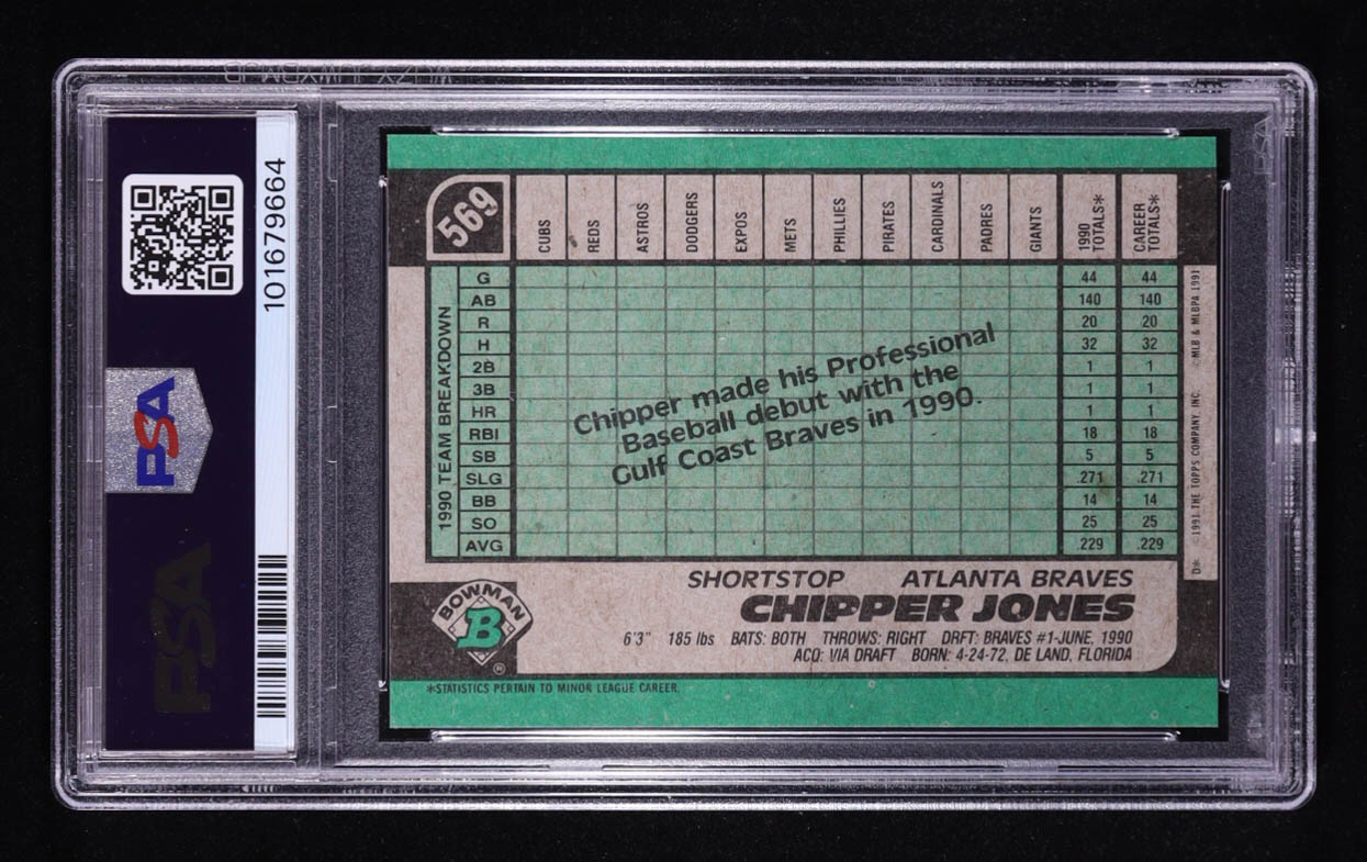 Chipper Jones 1991 Bowman #569 RC (PSA 9) at PristineAuction.com Chipper Jones 1991 Bowman #569 RC (PSA 9) at PristineAuction.com