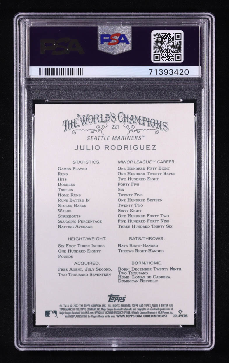 Julio Rodriguez 2022 Topps Allen and Ginter #221 RC (PSA 10) at PristineAuction.com Julio Rodriguez 2022 Topps Allen and Ginter #221 RC (PSA 10) at PristineAuction.com