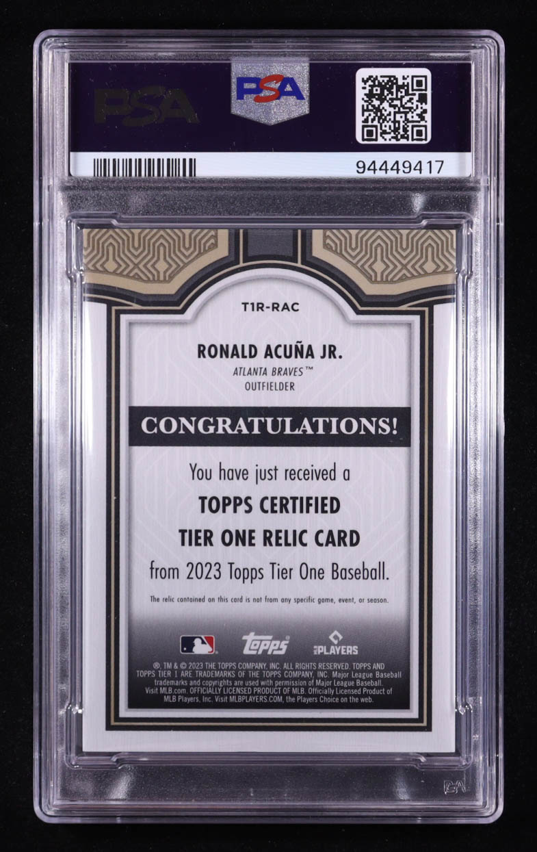 Ronald Acuna 2023 Topps Tier One Relics #T1RRAC #058/400 (PSA 8) at PristineAuction.com Ronald Acuna 2023 Topps Tier One Relics #T1RRAC #058/400 (PSA 8) at PristineAuction.com