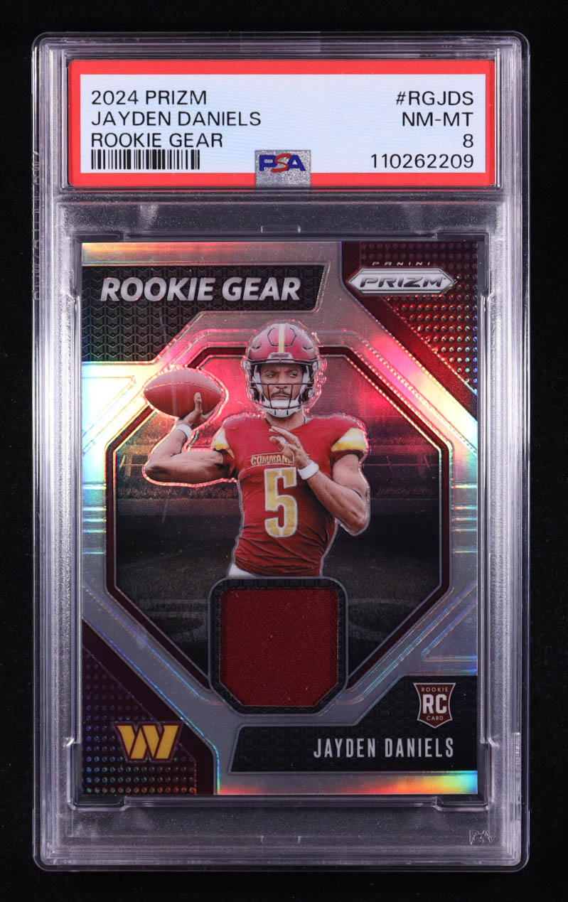 Jayden Daniels 2024 Panini Prizm Rookie Gear #2 RC (PSA 8) at PristineAuction.com Jayden Daniels 2024 Panini Prizm Rookie Gear #2 RC (PSA 8) at PristineAuction.com