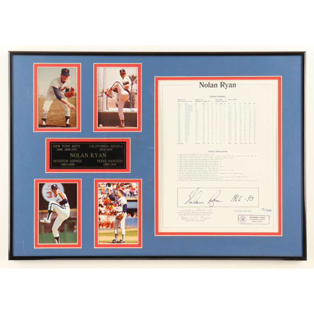 Nolan Ryan Signed LE Custom Framed Photo Display Inscribed "1966-93" (Beckett) at PristineAuction.com