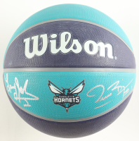 Larry Johnson & Muggsy Bogues Signed Hornets Logo Basketball (AWM) at PristineAuction.com