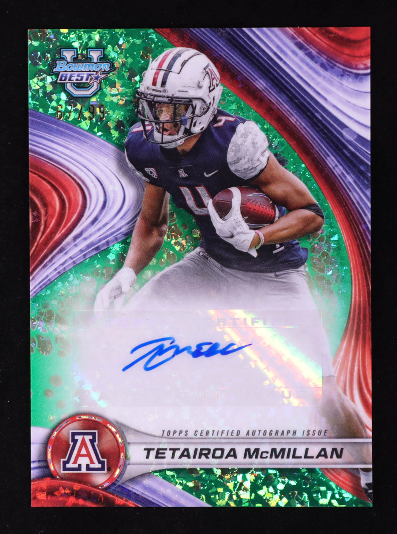 Tetairoa McMillan 2024 Bowman's Best University Best of '24 Autographs Green Mini Diamond Refractors #BOATMC RC #67/99 at PristineAuction.com Tetairoa McMillan 2024 Bowman's Best University Best of '24 Autographs Green Mini Diamond Refractors #BOATMC RC #67/99 at PristineAuction.com
