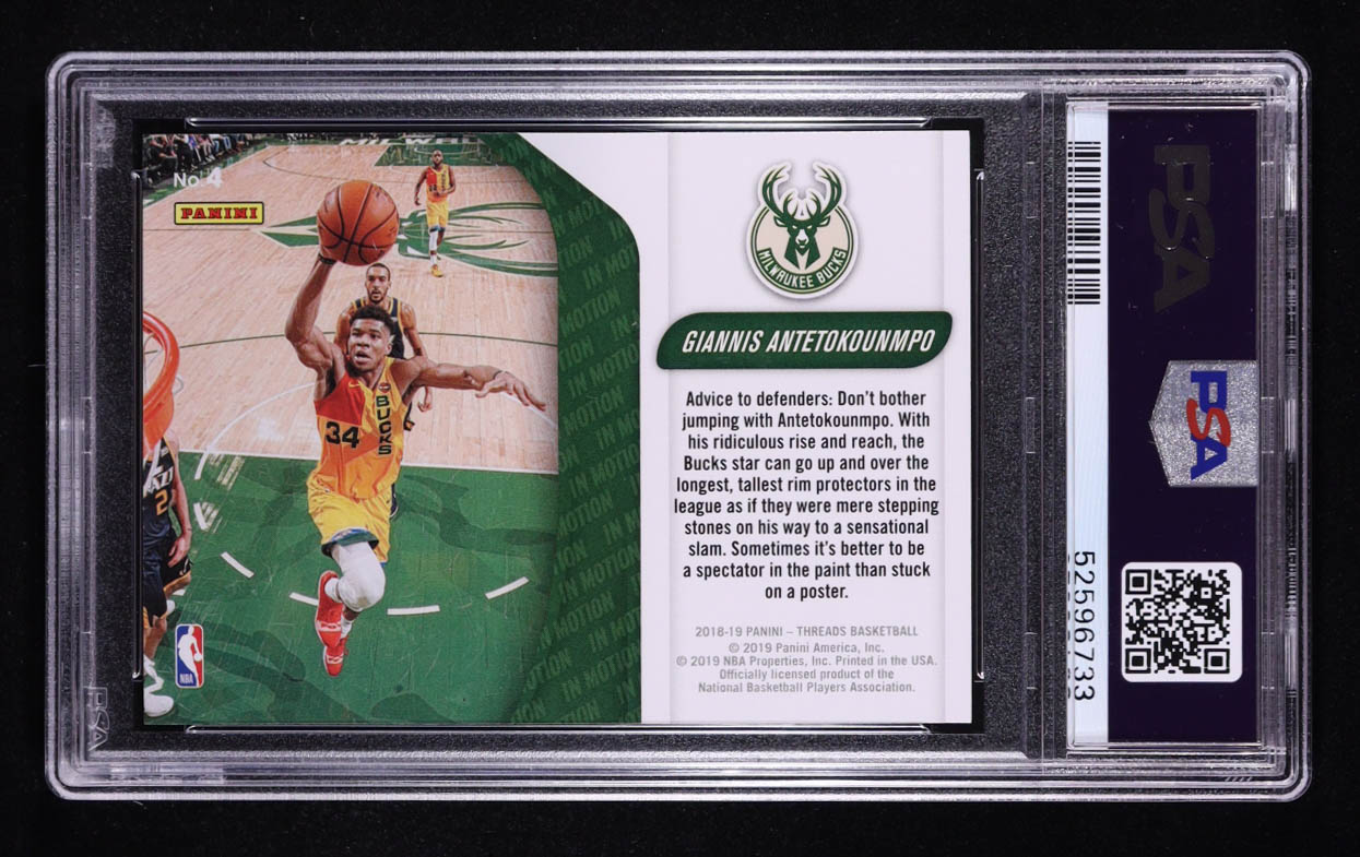 Giannis Antetokounmpo 2018-19 Panini Threads In Motion #4 (PSA 10) at PristineAuction.com Giannis Antetokounmpo 2018-19 Panini Threads In Motion #4 (PSA 10) at PristineAuction.com