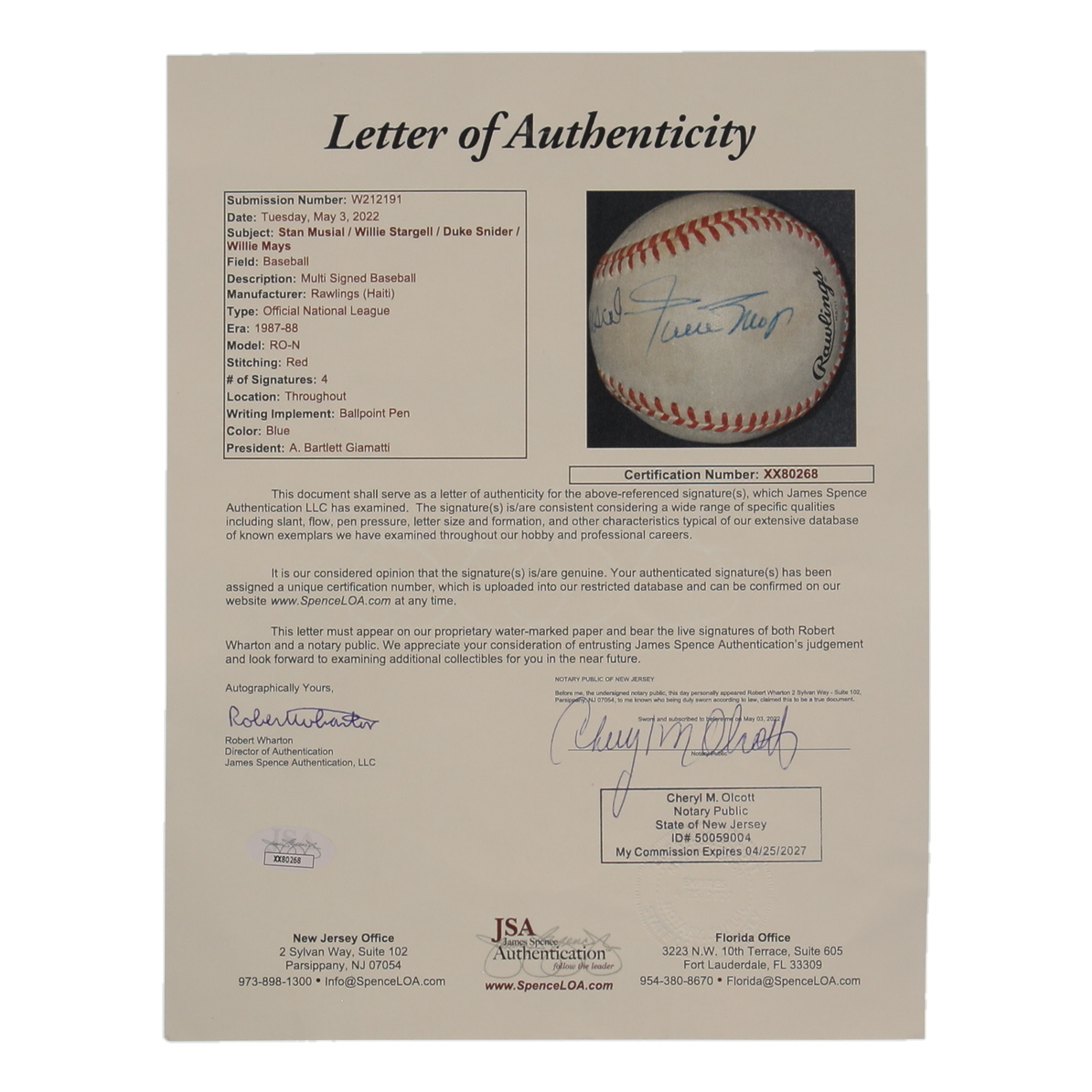 Hall of Famers & Greats | ONL Baseball Signed by (4) with Willie Mays, Stan Musial (JSA) at PristineAuction.com Hall of Famers & Greats | ONL Baseball Signed by (4) with Willie Mays, Stan Musial (JSA) at PristineAuction.com