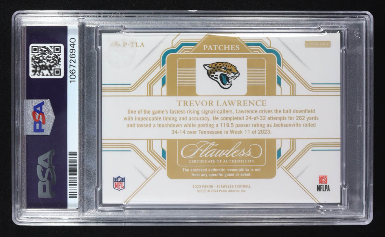 Trevor Lawrence 2023 Panini Flawless Patch #PTLA #2/25 (PSA 9) at PristineAuction.com Trevor Lawrence 2023 Panini Flawless Patch #PTLA #2/25 (PSA 9) at PristineAuction.com