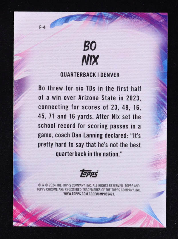 Bo Nix 2024 Topps Chrome Finesse #F4 RC at PristineAuction.com Bo Nix 2024 Topps Chrome Finesse #F4 RC at PristineAuction.com