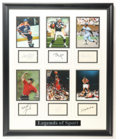 Legends of Sport | Custom Framed Index Card Display Signed by (6) with Tom Brady, Michael Jordan (Beckett & PSA) at PristineAuction.com