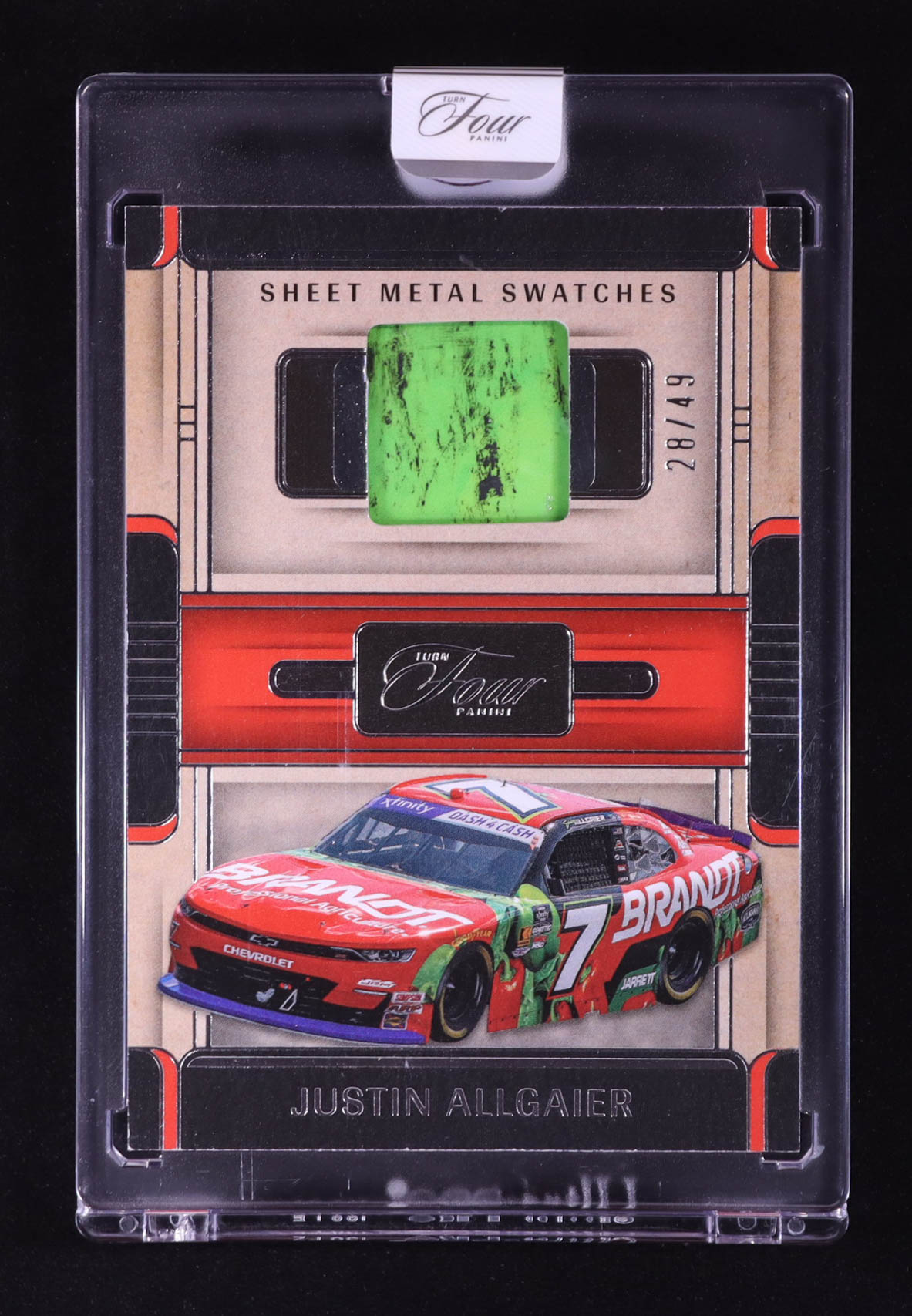 Justin Allgaier 2025 Panini Turn Four Sheet Metal Swatches #16 #28/49 at PristineAuction.com Justin Allgaier 2025 Panini Turn Four Sheet Metal Swatches #16 #28/49 at PristineAuction.com