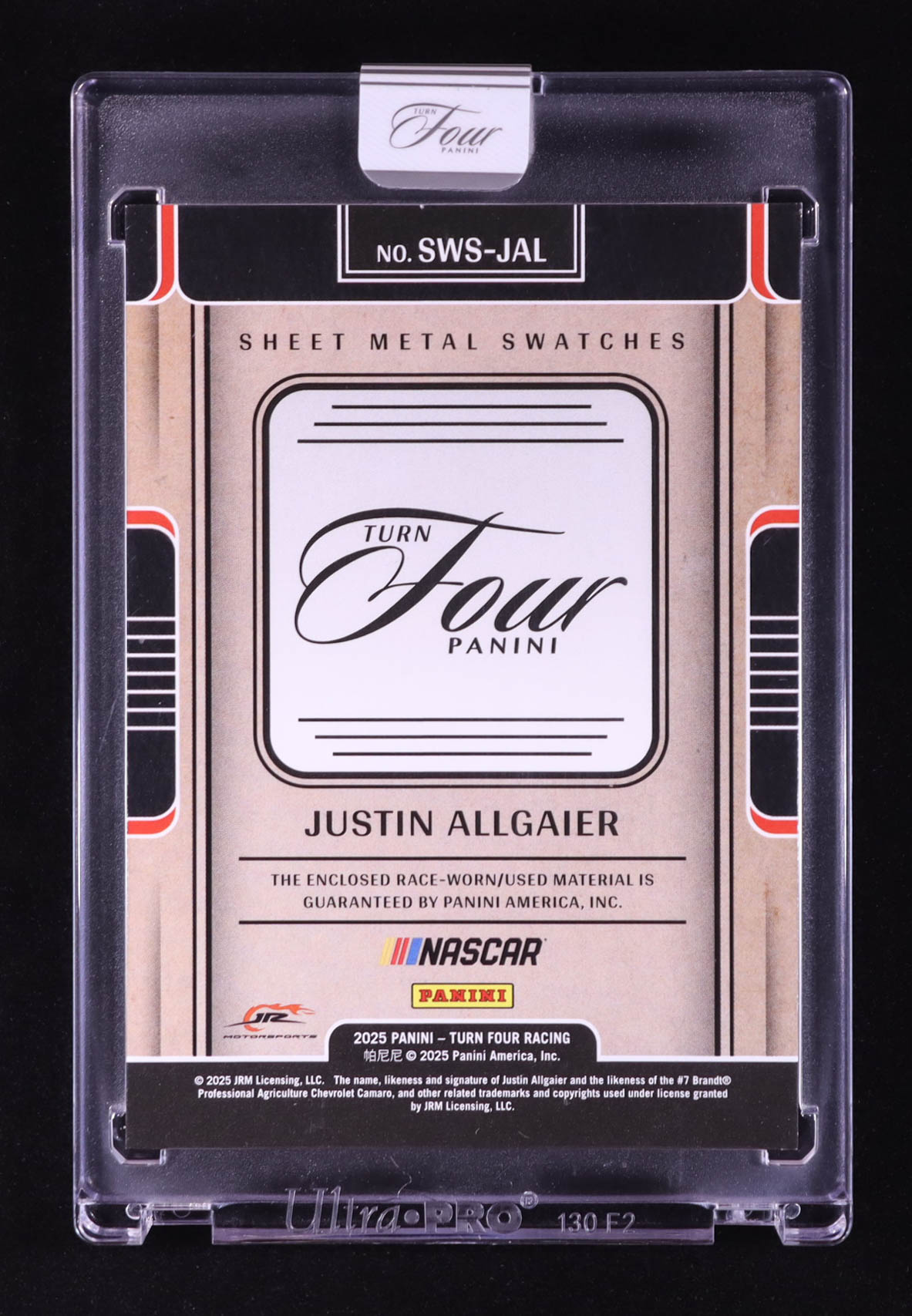 Justin Allgaier 2025 Panini Turn Four Sheet Metal Swatches #16 #28/49 at PristineAuction.com Justin Allgaier 2025 Panini Turn Four Sheet Metal Swatches #16 #28/49 at PristineAuction.com