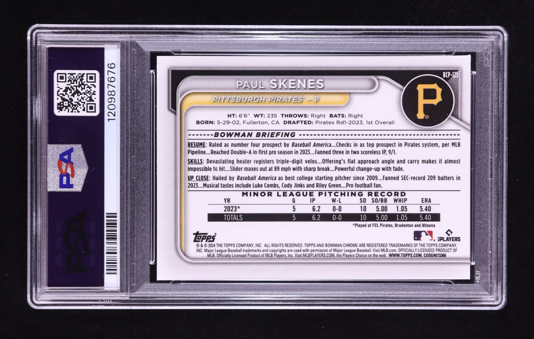 Paul Skenes 2024 Bowman Chrome Mega Box Prospects #BCP125 RC (PSA 10) at PristineAuction.com Paul Skenes 2024 Bowman Chrome Mega Box Prospects #BCP125 RC (PSA 10) at PristineAuction.com