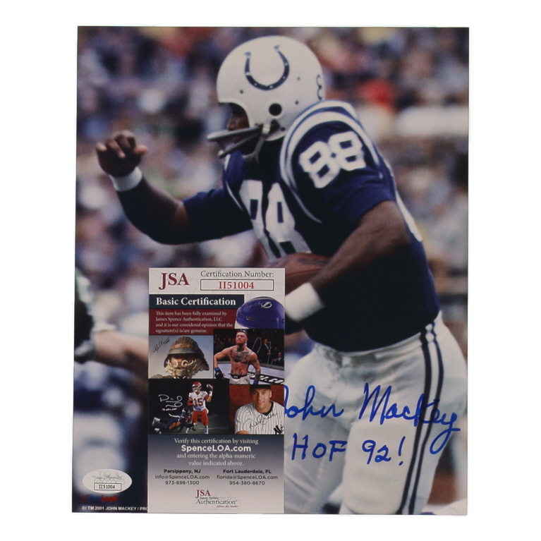 John Mackey Signed Colts 8x10 Photo Inscribed "HOF 92!" (JSA) at PristineAuction.com John Mackey Signed Colts 8x10 Photo Inscribed "HOF 92!" (JSA) at PristineAuction.com
