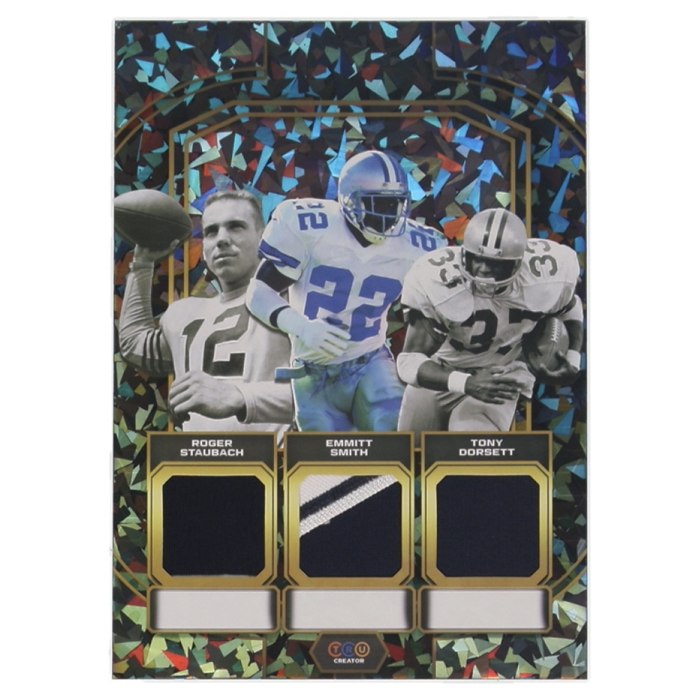Roger Staubach | Emmitt Smith | Tony Dorsett 2024 TruSport Jumbo TruCreator Cracked Ice #TJCRSESTD JSY at PristineAuction.com