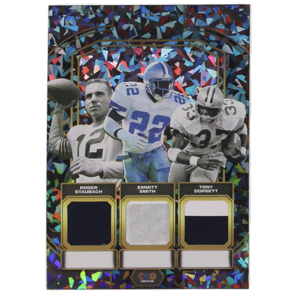Roger Staubach | Emmitt Smith | Tony Dorsett 2024 TruSport Jumbo TruCreator Cracked Ice #TJCRSESTD JSY at PristineAuction.com