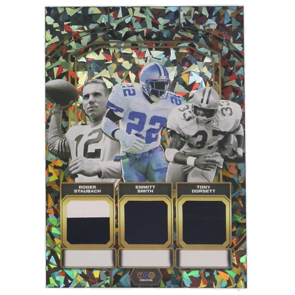 Roger Staubach | Emmitt Smith | Tony Dorsett 2024 TruSport Jumbo TruCreator Cracked Ice #TJCRSESTD JSY at PristineAuction.com