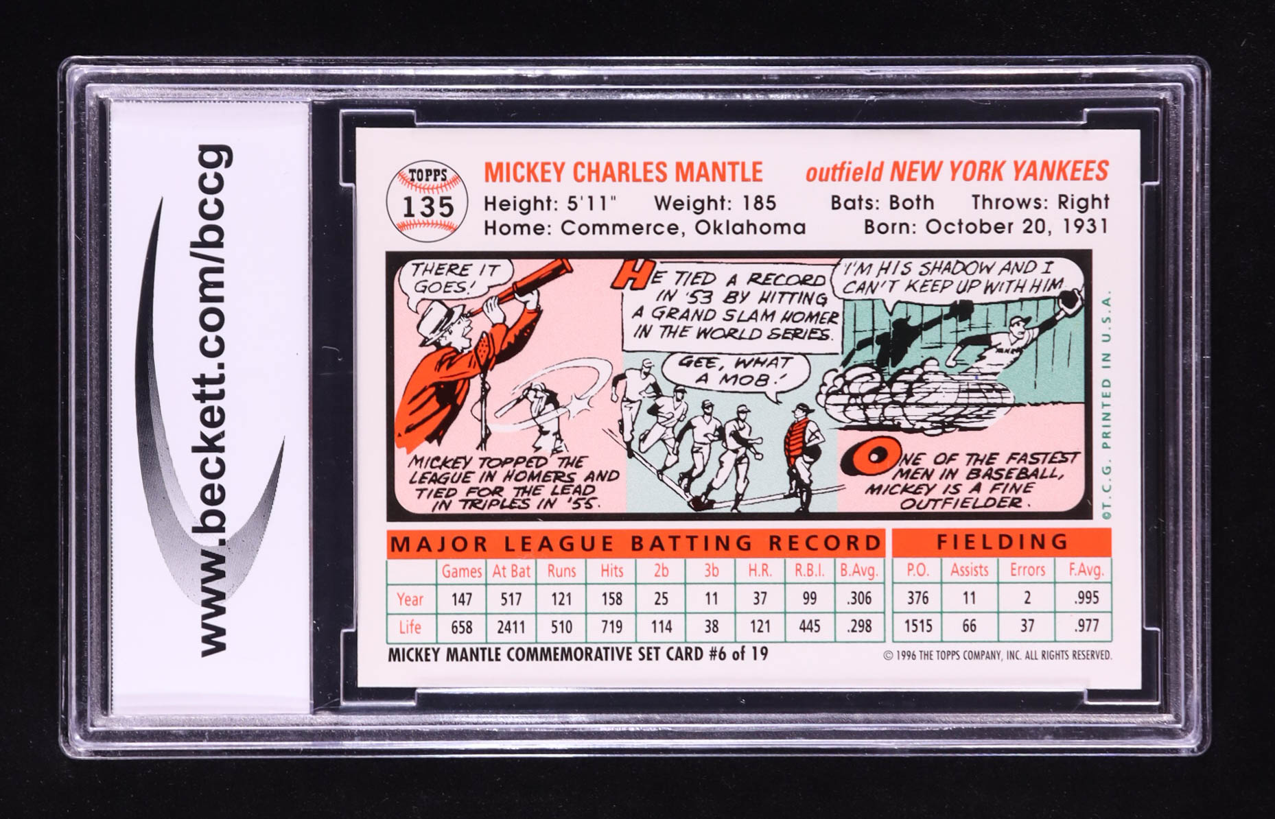 Mickey Mantle 1996 Topps Mantle #6 1956 Topps (BCCG 10) at PristineAuction.com Mickey Mantle 1996 Topps Mantle #6 1956 Topps (BCCG 10) at PristineAuction.com