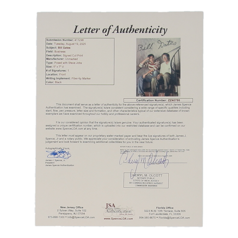Bill Gates Signed 5x7 Print (JSA) at PristineAuction.com Bill Gates Signed 5x7 Print (JSA) at PristineAuction.com