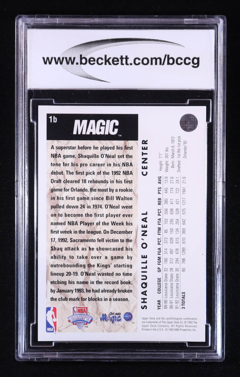 Shaquille O'Neal 1992-93 Upper Deck #1B TRADE RC (BCCG 10) at PristineAuction.com Shaquille O'Neal 1992-93 Upper Deck #1B TRADE RC (BCCG 10) at PristineAuction.com