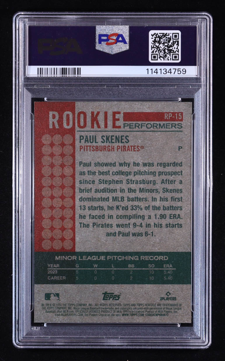 Paul Skenes 2024 Topps Heritage Rookie Performers #RP15 RC (PSA 10) at PristineAuction.com Paul Skenes 2024 Topps Heritage Rookie Performers #RP15 RC (PSA 10) at PristineAuction.com