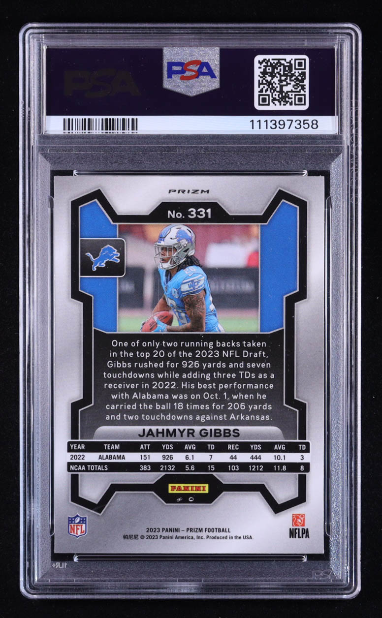 Jahmyr Gibbs 2023 Panini Prizm Prizms Silver #331 RC (PSA 9) at PristineAuction.com Jahmyr Gibbs 2023 Panini Prizm Prizms Silver #331 RC (PSA 9) at PristineAuction.com