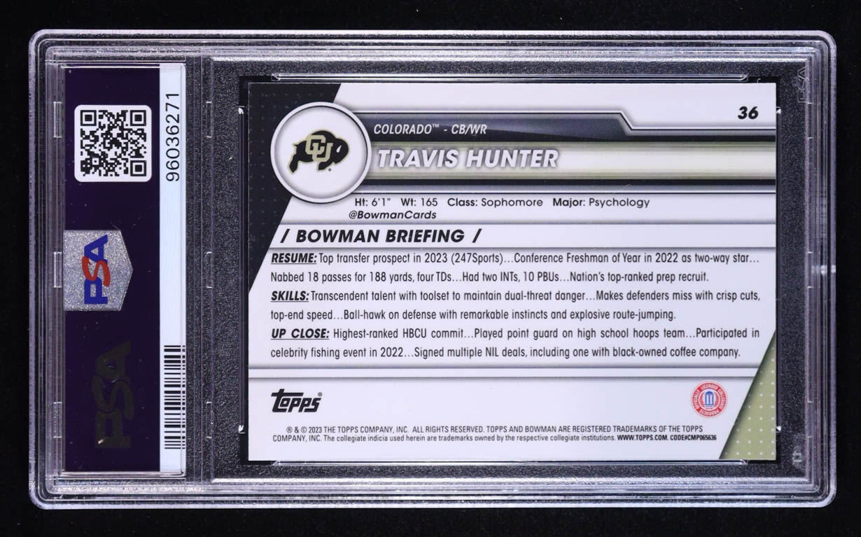 Travis Hunter  2023 Bowman Chrome University #36 RC (PSA 10) at PristineAuction.com Travis Hunter  2023 Bowman Chrome University #36 RC (PSA 10) at PristineAuction.com