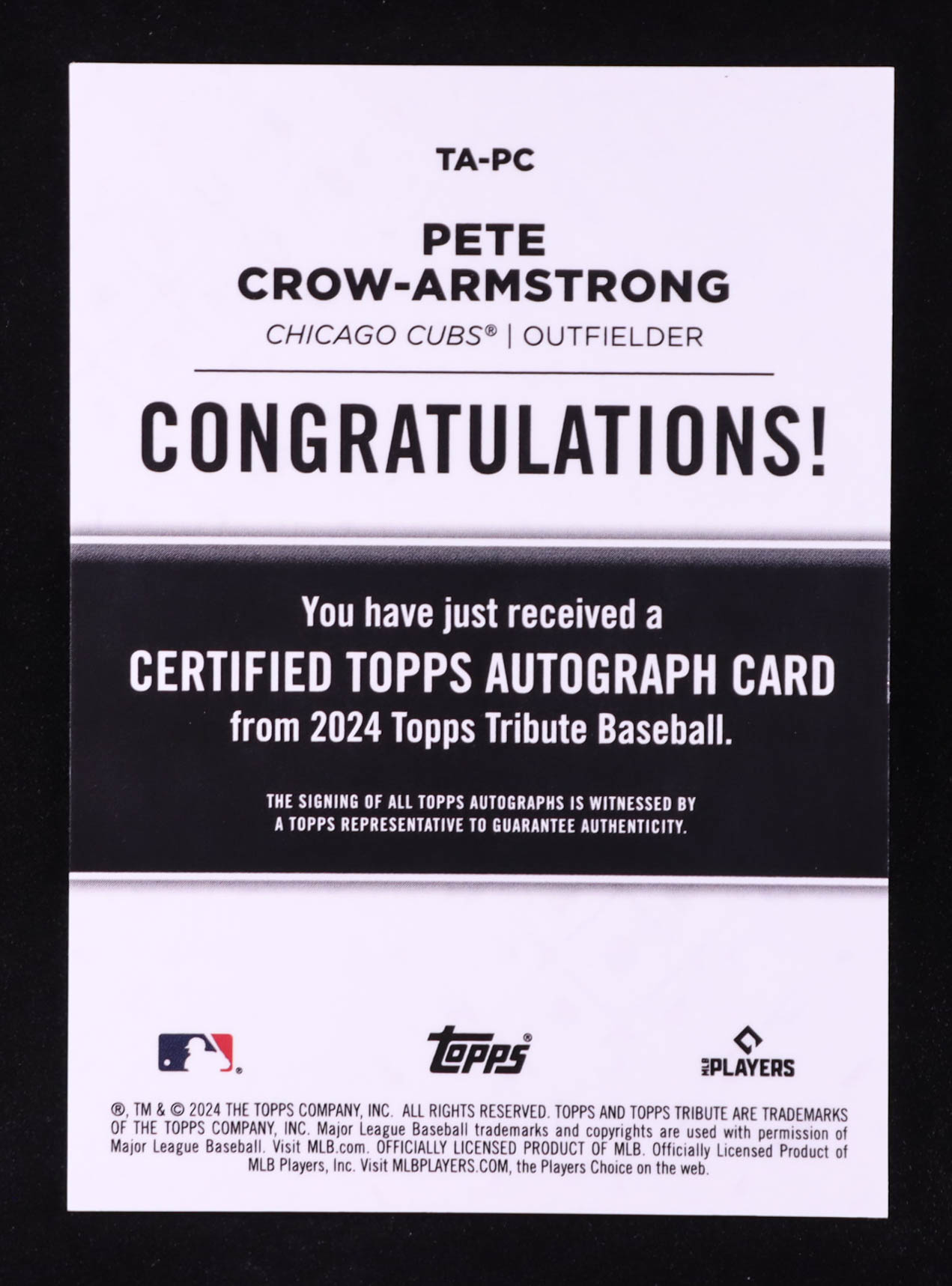 Pete Crow-Armstrong 2024 Topps Tribute Autographs Green #TAPC RC #28/99 at PristineAuction.com Pete Crow-Armstrong 2024 Topps Tribute Autographs Green #TAPC RC #28/99 at PristineAuction.com