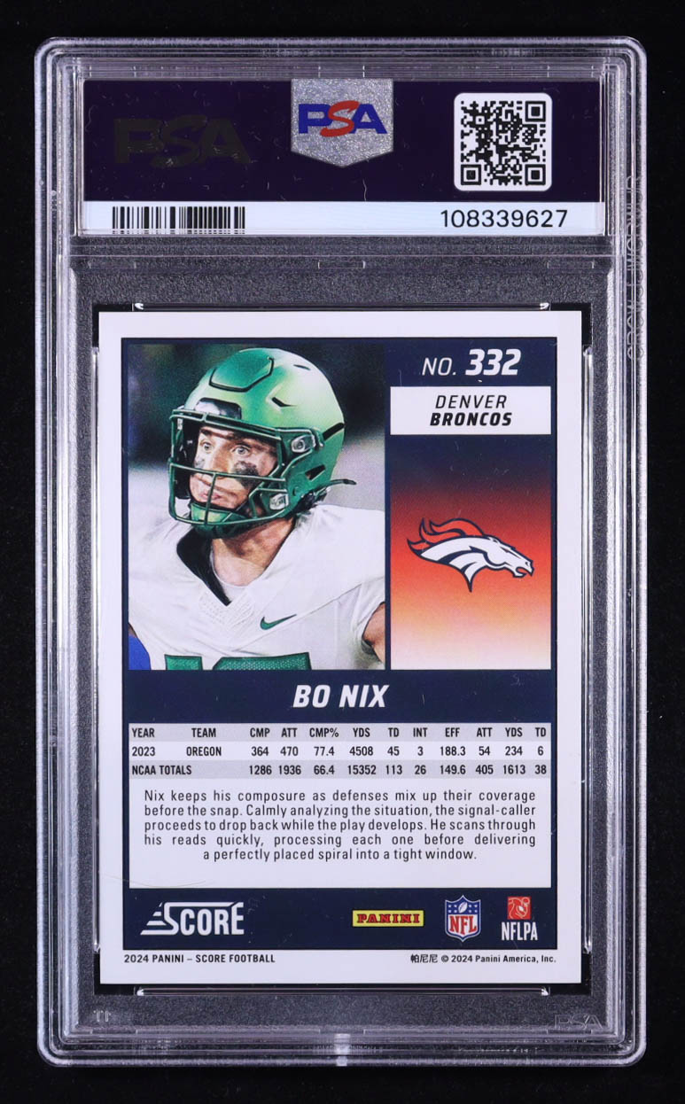 Bo Nix 2024 Score #332 RC (PSA 10) at PristineAuction.com Bo Nix 2024 Score #332 RC (PSA 10) at PristineAuction.com