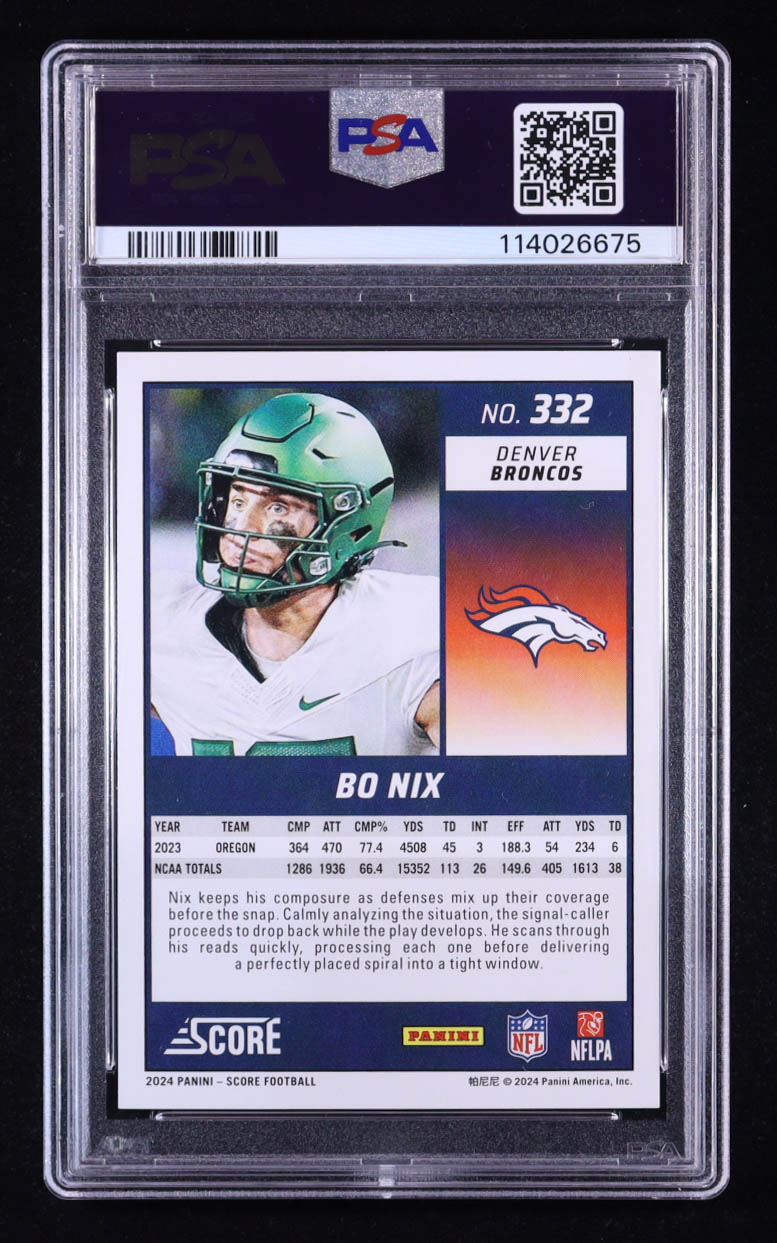 Bo Nix 2024 Score #332 RC (PSA 10) at PristineAuction.com Bo Nix 2024 Score #332 RC (PSA 10) at PristineAuction.com