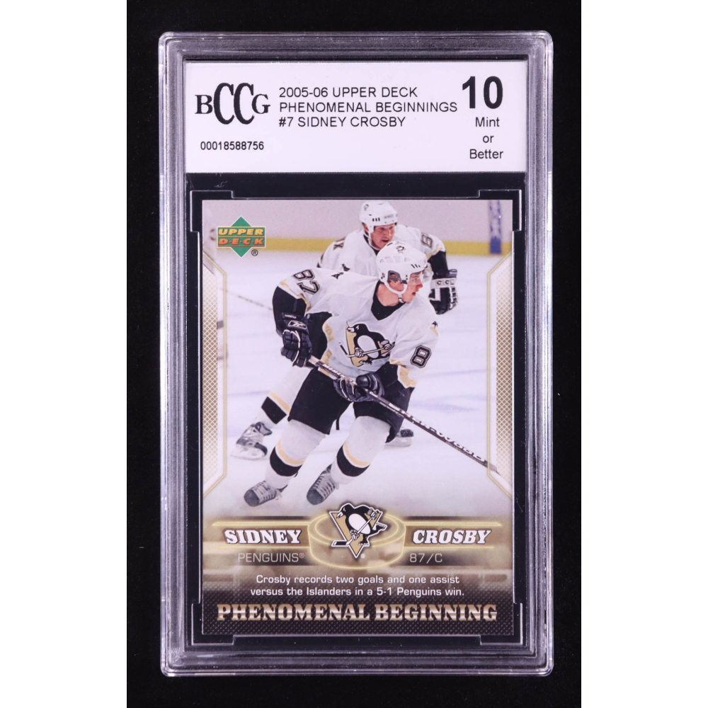 Sidney Crosby 2005-06 Upper Deck Phenomenal Beginnings #7 RC (BCCG 10) at PristineAuction.com Sidney Crosby 2005-06 Upper Deck Phenomenal Beginnings #7 RC (BCCG 10) at PristineAuction.com