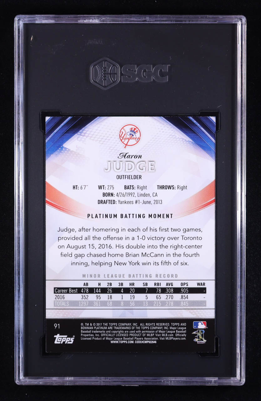 Aaron Judge 2017 Bowman Platinum #91 RC (SGC 9) at PristineAuction.com Aaron Judge 2017 Bowman Platinum #91 RC (SGC 9) at PristineAuction.com