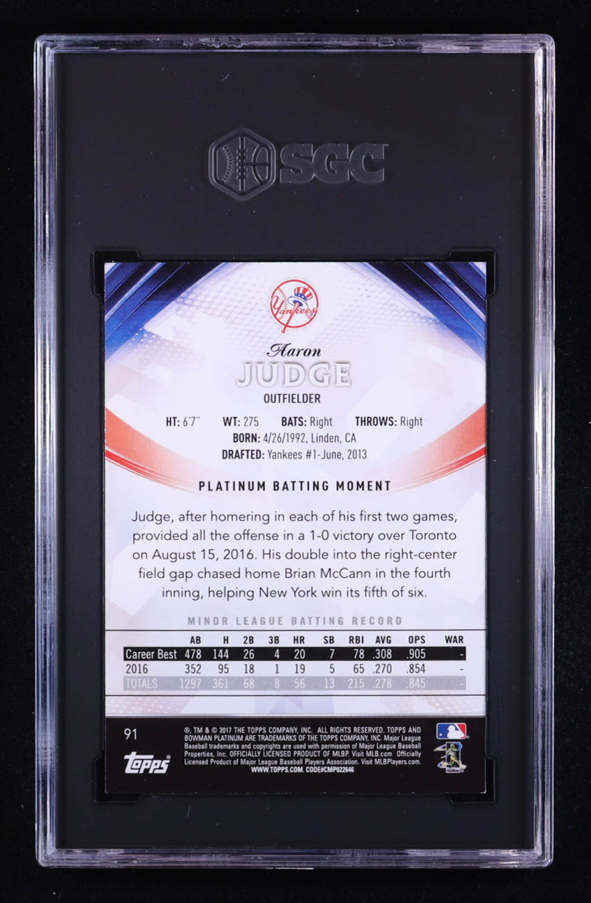 Aaron Judge 2017 Bowman Platinum #91 RC (SGC 9.5) at PristineAuction.com Aaron Judge 2017 Bowman Platinum #91 RC (SGC 9.5) at PristineAuction.com