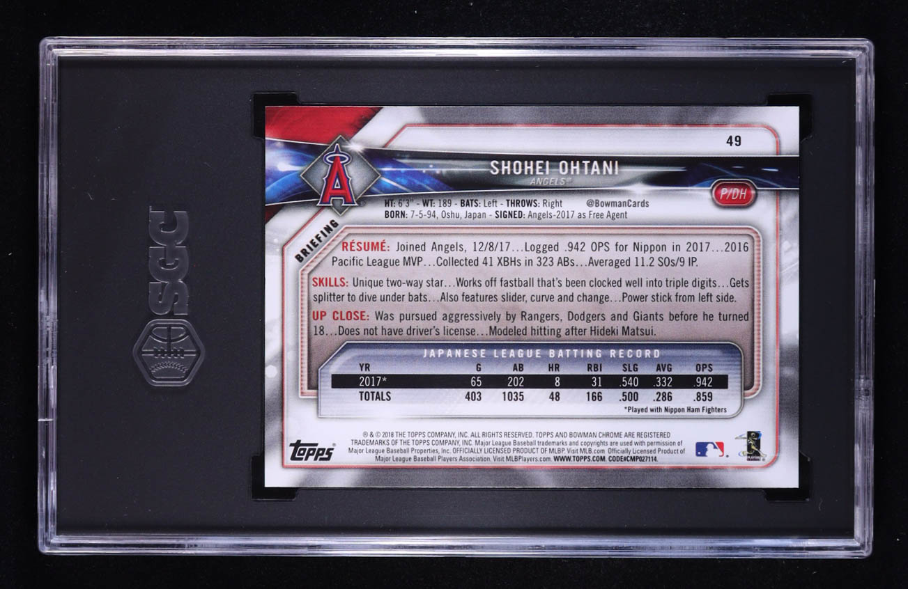 Shohei Ohtani 2018 Bowman #49 RC (SGC 10) at PristineAuction.com Shohei Ohtani 2018 Bowman #49 RC (SGC 10) at PristineAuction.com