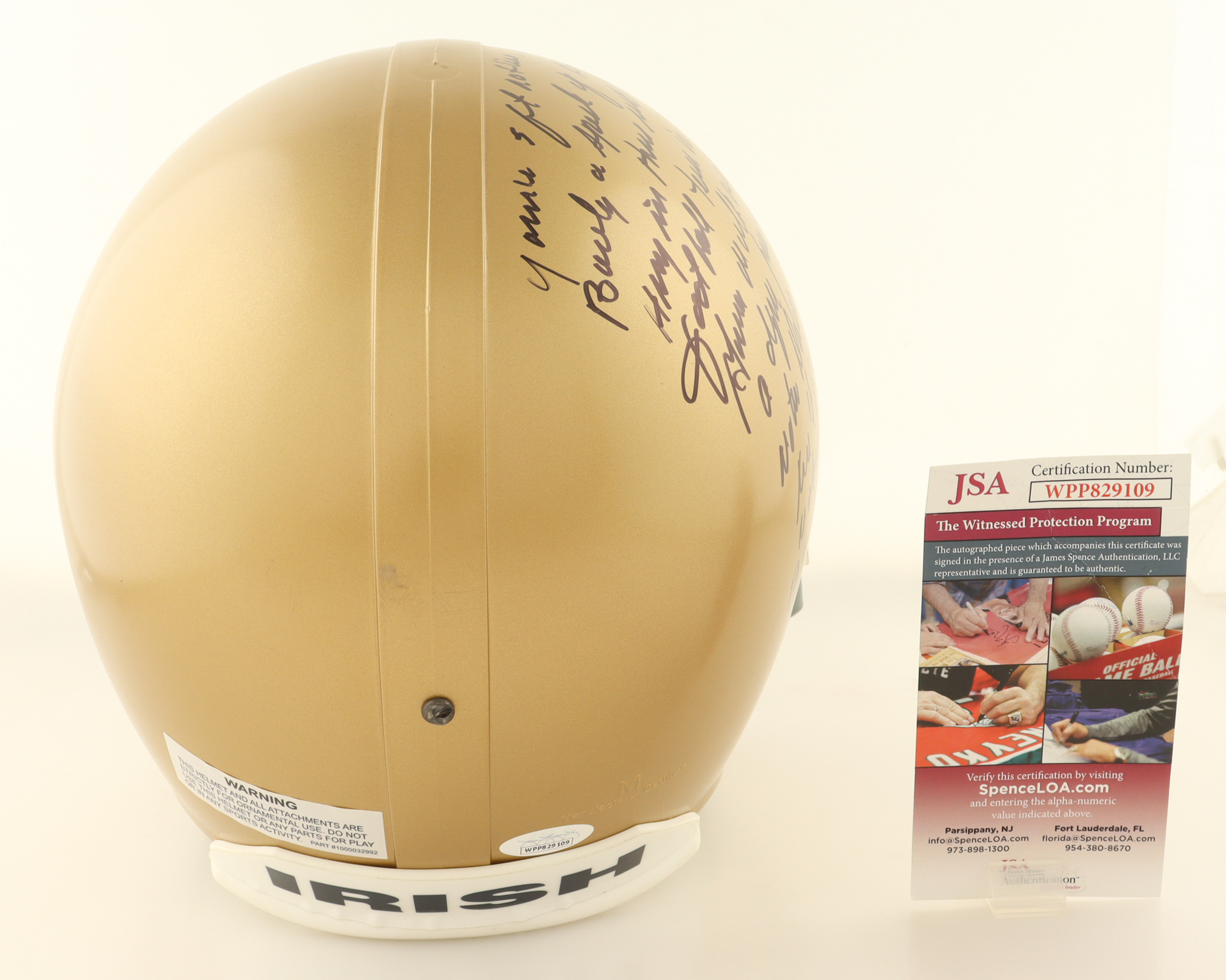 Rudy Ruettiger Signed Notre Dame Fighting Irish Full-Size Helmet with Extensive Inscription (JSA) at PristineAuction.com Rudy Ruettiger Signed Notre Dame Fighting Irish Full-Size Helmet with Extensive Inscription (JSA) at PristineAuction.com