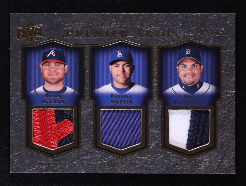 Brian McCann / Russell Martin / Ivan Rodriguez2008 Upper Deck Premier Trios Patches Gold #MMR #05/15 at PristineAuction.com Brian McCann / Russell Martin / Ivan Rodriguez2008 Upper Deck Premier Trios Patches Gold #MMR #05/15 at PristineAuction.com
