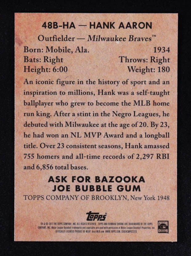 Hank Aaron 2017 Bowman Chrome '48 Bowman Refractors #48BHA at PristineAuction.com Hank Aaron 2017 Bowman Chrome '48 Bowman Refractors #48BHA at PristineAuction.com