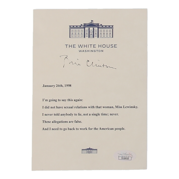 Bill Clinton Signed Clinton-Lewinsky Scandal 5x7 Print (JSA) at PristineAuction.com Bill Clinton Signed Clinton-Lewinsky Scandal 5x7 Print (JSA) at PristineAuction.com