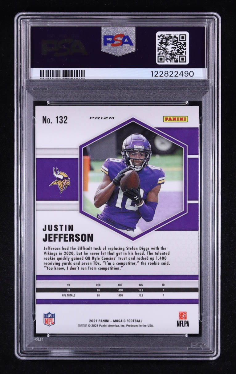 Justin Jefferson 2021 Panini Mosaic Mosaic Reactive Orange #132 (PSA 10) at PristineAuction.com Justin Jefferson 2021 Panini Mosaic Mosaic Reactive Orange #132 (PSA 10) at PristineAuction.com