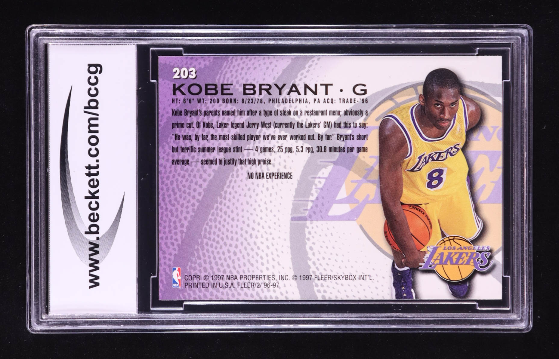 Kobe Bryant 1996 Fleer #203 RC (BCCG 9) at PristineAuction.com Kobe Bryant 1996 Fleer #203 RC (BCCG 9) at PristineAuction.com