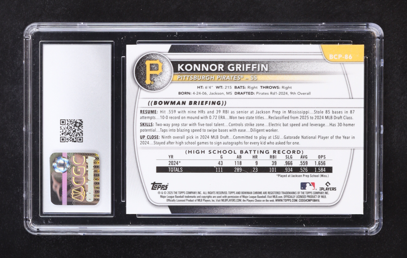 Konnor Griffin 2025 Bowman Chrome Prospects X-Fractors #BCP86 RC (CGC 10) at PristineAuction.com Konnor Griffin 2025 Bowman Chrome Prospects X-Fractors #BCP86 RC (CGC 10) at PristineAuction.com